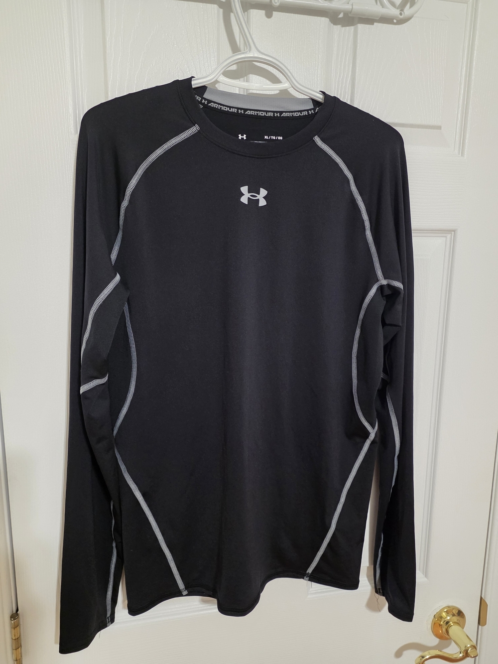 Under Armour Black Long-Sleeve Compression Top with Gray Stitching